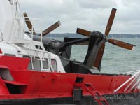 Looking aft toward the two main rear propellers